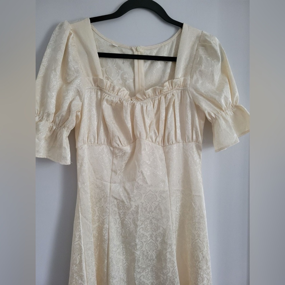SHEIN Cream Midi Dress with Ruffle Sleeves